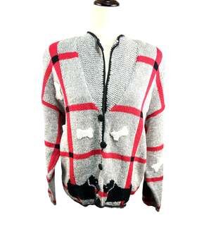 Vintage Cardigan Bay Gray Cardigon Black Trim Red Black Scottie Dogs Size XL EUC